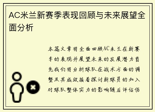 AC米兰新赛季表现回顾与未来展望全面分析